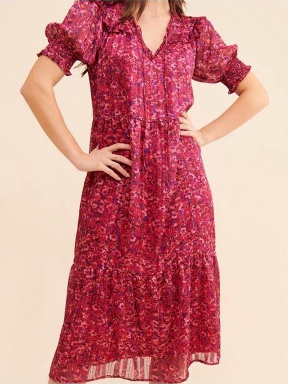 Collective Concepts Pink Floral Midi Dress